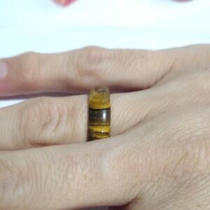 Tiger Eye Ring Band Brown Yellow Gemstone Fashion Jewelry Size 5.25 Women Men